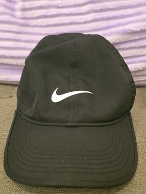 Nike Black Hat with White Swoosh - Kids